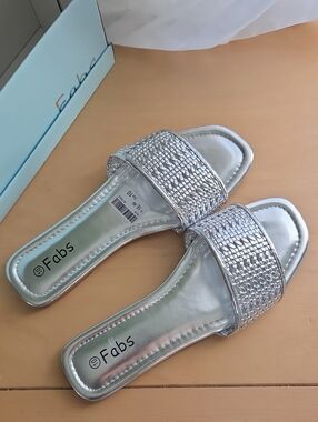 Silver Slide Sandals for Women
